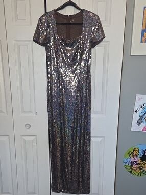 Vintage Iridescent Sequin Long Prom Dress